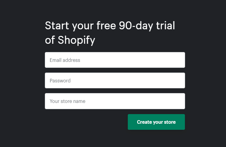 start your free 90-day trial of shopify